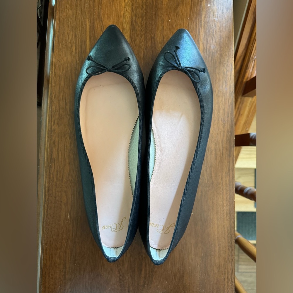 J. Crew Black Leather Flats with Bow